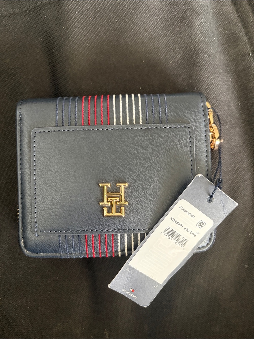 Tommy Hilfiger Navy Compact Wallet with Signature Stripe